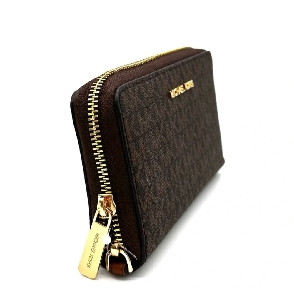 Michael Kors JST Flat MF Phone Case Wallet Brown Leather